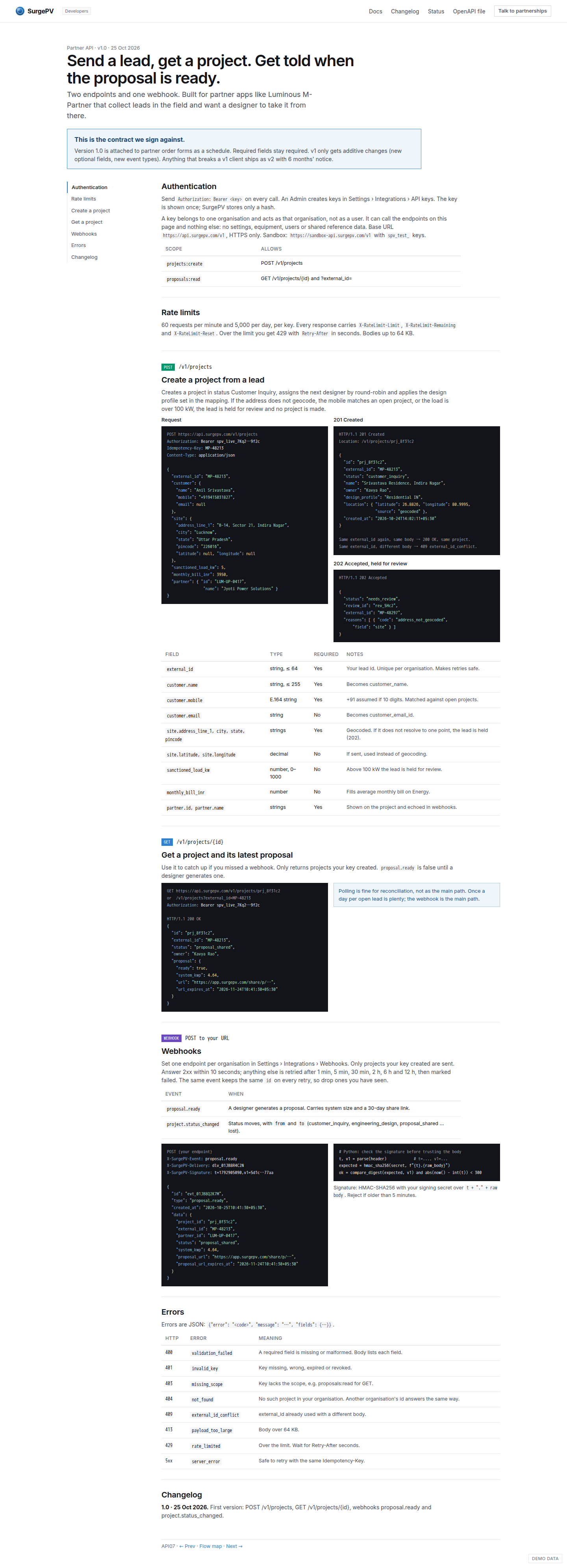 Public developer docs: the contract