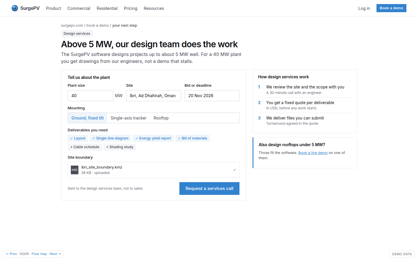 Outcome (d): above 5 MW, design-services conversation