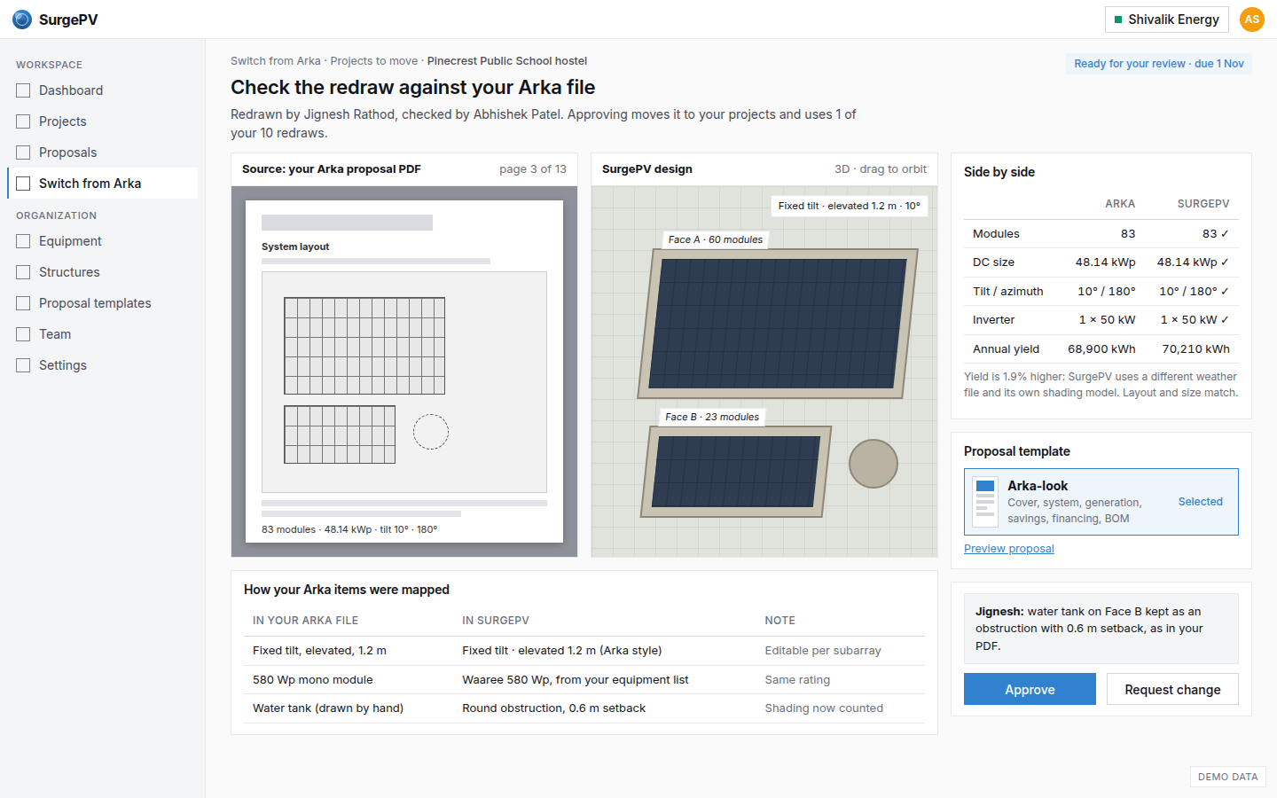 Customer review: Arka PDF beside the SurgePV redraw