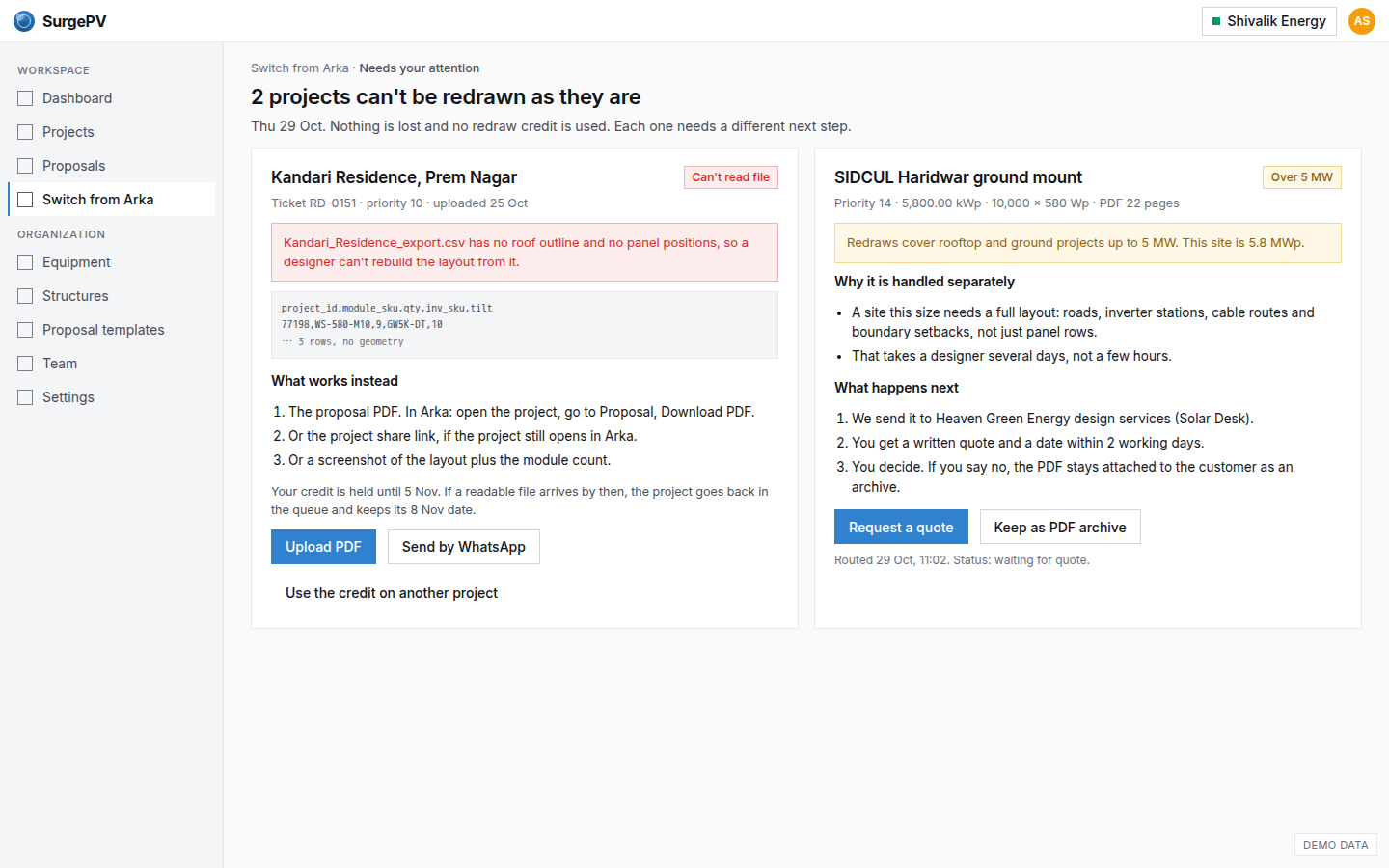 Can't redraw: unreadable file and project over 5 MW
