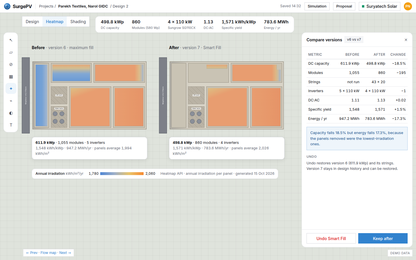 Compare before and after, with undo