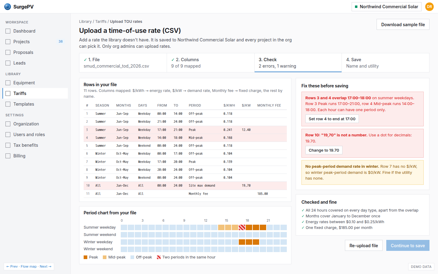 Org-level TOU CSV upload: validation errors