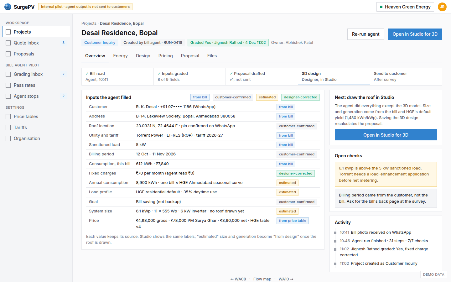 Customer Inquiry project created with provenance